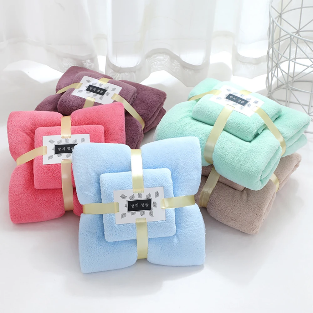 

Gift Towel Set Luxury Super Coral Fleece Absorbent Soft New Feel 2pcs Large Med