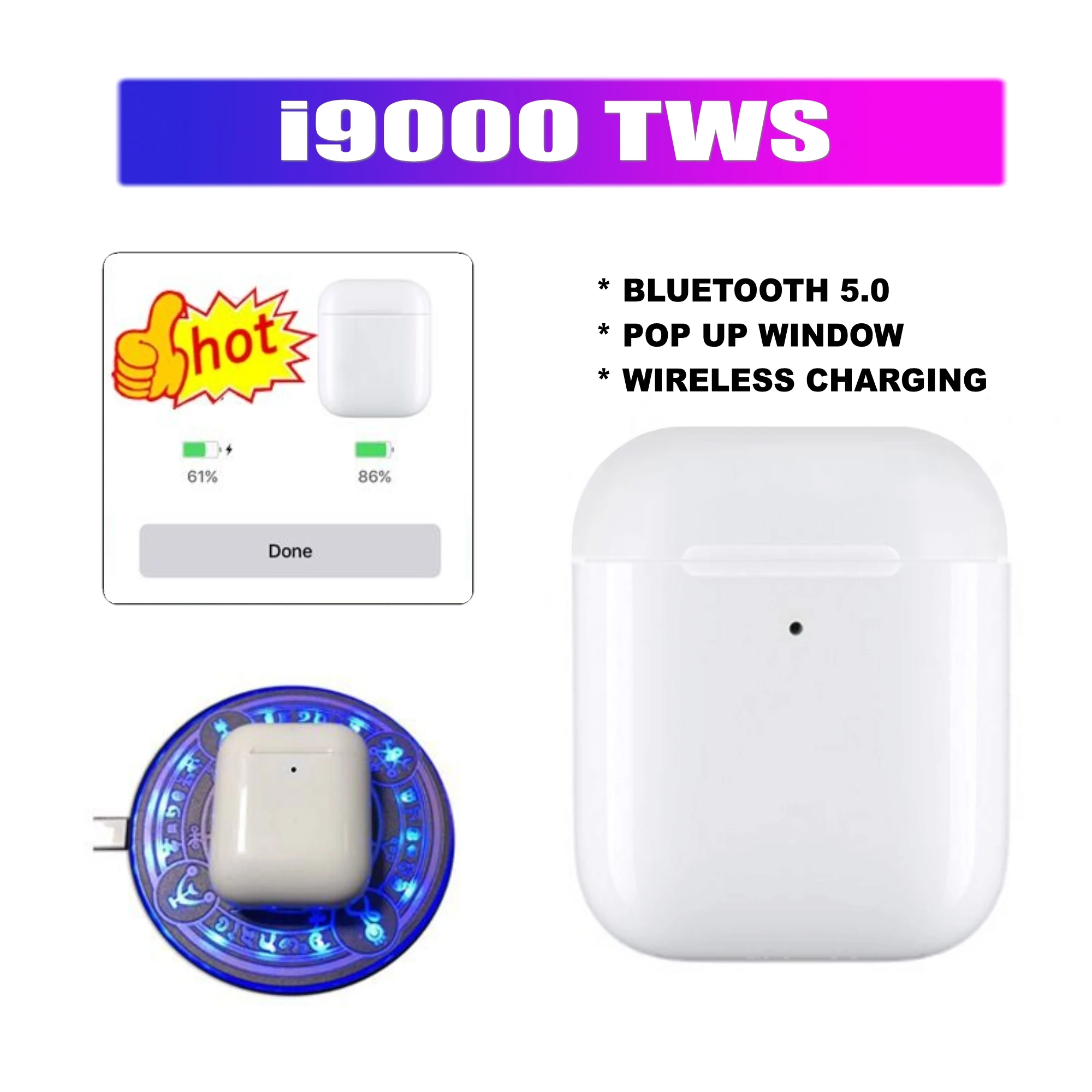 I9000 TWS, умные сенсорные беспроводные наушники, супер бас, Bluetooth 5,0, наушники PK AP2, i80, i500, i2000, TWS для iphone, xiaomi