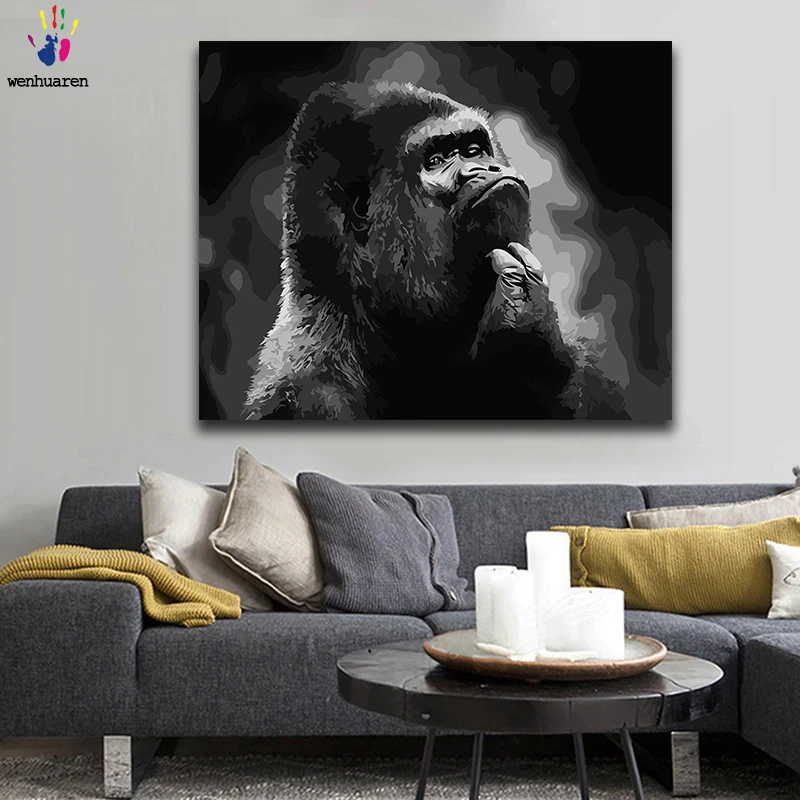 Diy краски по номерам картина живопись с комплектами шимпанзе мышление гостиная
