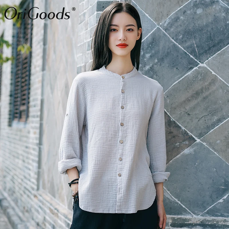 Оригинальная женская рубашка с длинным рукавом хлопковая однотонная серая белая