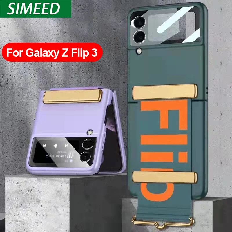 z flip 3 with len camera glass film phone case for samsung galaxy z flip 3 5g case ultra thin matte pc hard back cover capa free global shipping