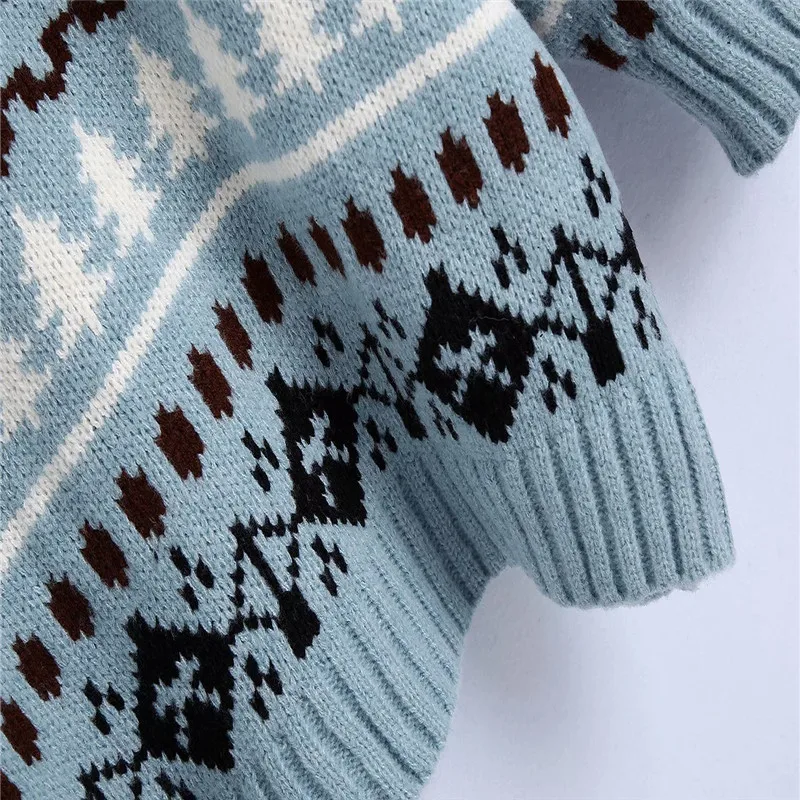 

Za Women Oversize Jacquard Knit Sweater 2020 Turtleneck Long Sleeve Vintage Winter Warm Sweaters Woman Plus Size Pullover Tops