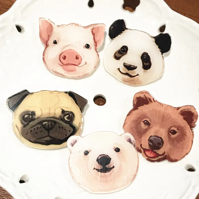 5 шт. медведь свинья панда животные забавный кот и собака 3D принт брошь булавка
