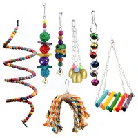 7pcsset pets toys funny parrot swing hammock bells balls hanging birds cages climbing stand swing bird toys training supplies