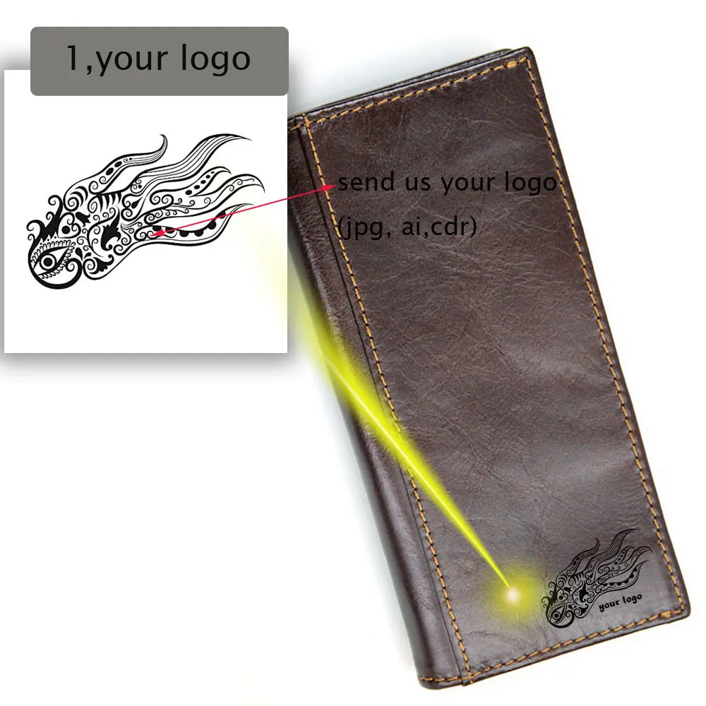 Мужской Длинный кошелек из натуральной кожи на молнии Бесплатная гравировка