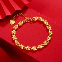 hot sale sand gold jewelry four leaf clover bracelet wedding vintage plated 24k gold
