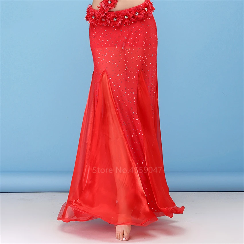 Женская юбка для танца живота Красная атласная с блестками | Тематическая одежда