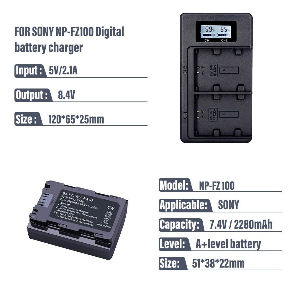 2280 мАч NP FZ100 NPFZ100 батарея + двойное зарядное устройство USB для Sony Z Series Alpha A7 III A7R A9 A9R