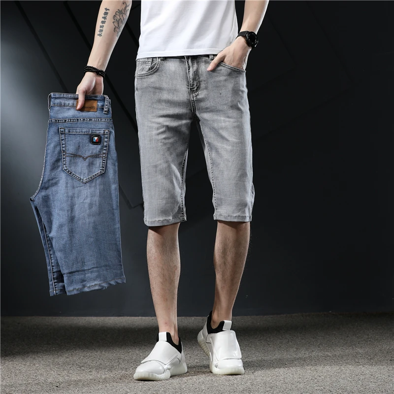 Шорты мужские прямые из денима модные брюки в классическом стиле Стрейчевые