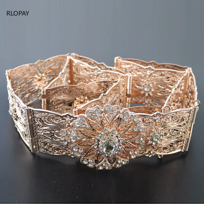 Ремни невесты из розового золота с пряжкой полыми цветами ремни кристаллами