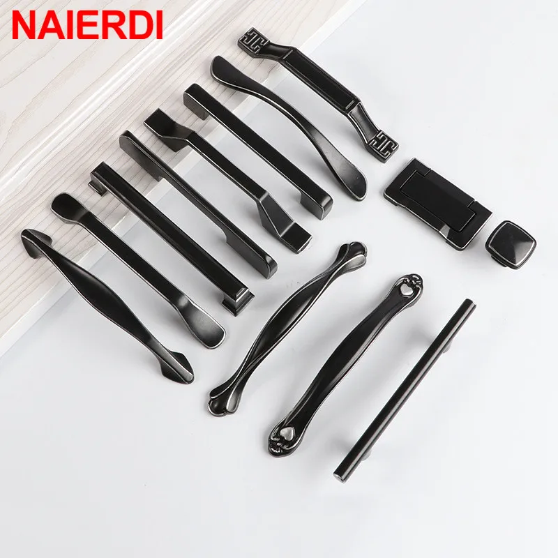

NAIERDI Aluminum Alloy Chrome black Furniture Handle Drawer Knobs Kitchen Cupboard Door Pulls Cabinet Handles Cabinet Hardware