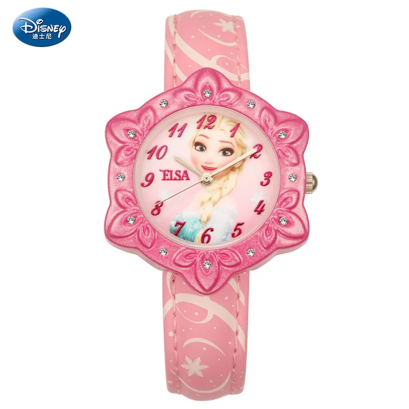 

Disney Frozen Pricess Quartz Girl Wristwatch Princess Elsa 3Bar Waterproof Simple Fashion Round Leather Strap children watch
