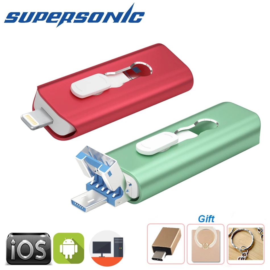 

Флеш-накопитель Supersonic 3 в 1, Otg Usb флеш-накопитель 3,0 Type-c micro для Iphone, ipad, Android, смартфона, планшета, 32 ГБ, 64 ГБ, 128 ГБ, флешка