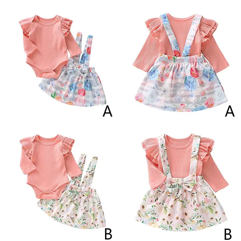 Новая осенняя одежда с цветочным принтом для маленьких девочек ремешок