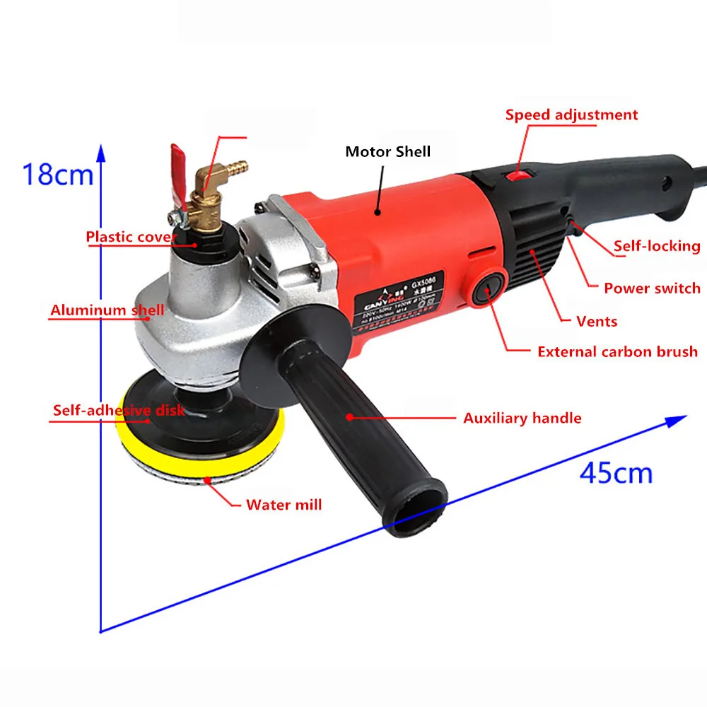 

220V Electric Water Injection Type Mill Sander Cement Floor Marble Granite Cutting Polishing Machine Stone Wet Grinder 1400W Y