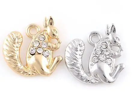 

20PCS/lot 19x19mm (Gold,Silver Color) Rhinestones Squirrel Pendant Hang Charms DIY Accessory Fit For Floating Locket Jewelrys