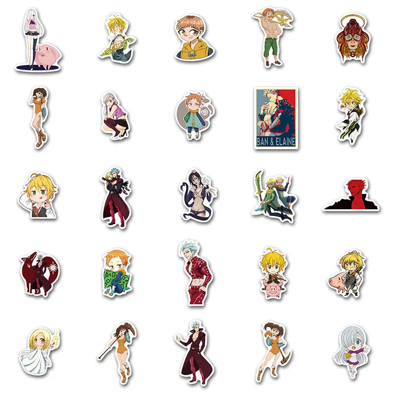 Pegatinas de dibujos animados de Anime japon&eacute;s The Seven Deadly Sins para port&aacute;til, equipaje de tel&eacute;fono para motocicleta, monopat&iacute;n, juguetes de pegatinas para ni&ntilde;os, 50 Uds.-3