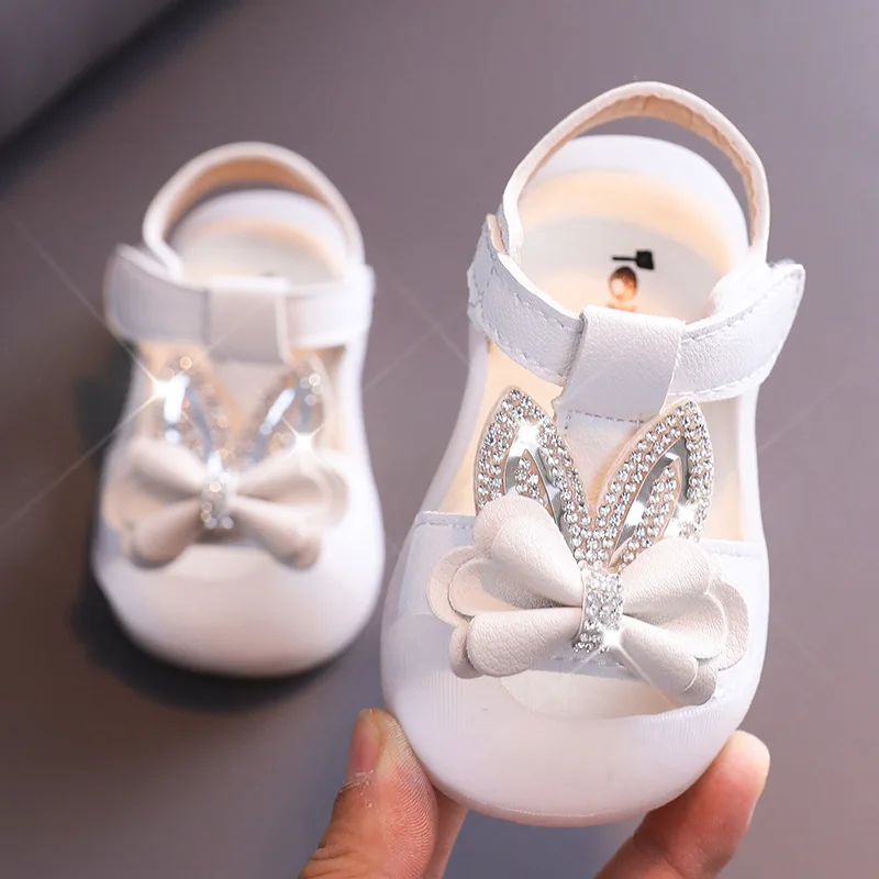 

Girls Summer Sandals Toddlers Baby Kids Sandals Rhinestone Rabbit Ear with Bow-knot Sweet Children Beach Shoes Anti-kick Toe-cap