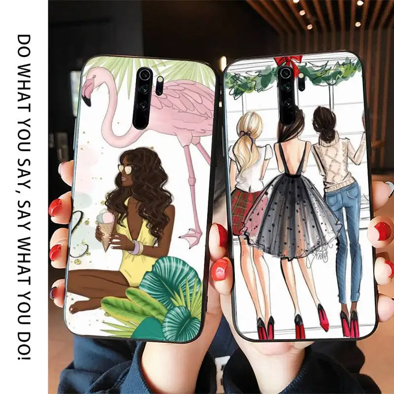 Модный Черный Коричневый чехол для телефона с волосами мамы и дочки Vogue Coffee Redmi Note