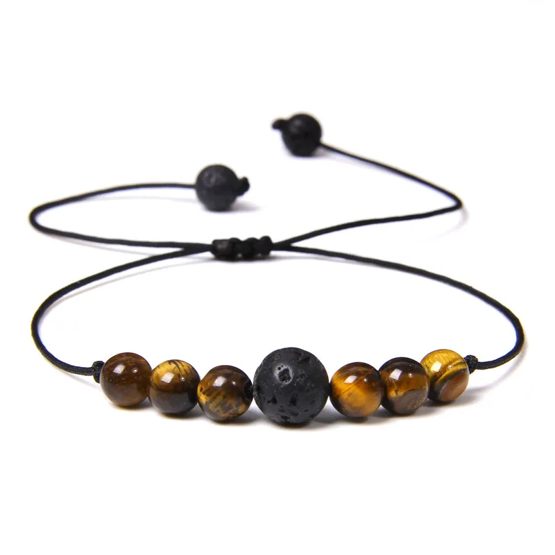 Мужской плетеный браслет тигровый глаз из вулканического камня украшение в