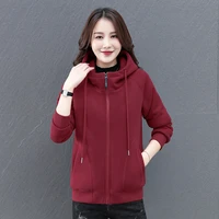 2021 new lady loose korean pure color hooded jacket autumn winter warm plush thickened womens top clothes