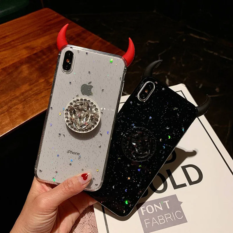 11pro MAX ультратонкий 3D чехол с дьявольским рогом для телефона iPhone 11 Pro XS 6 6S 7 8 Plus X XR Блестящий эпоксидный