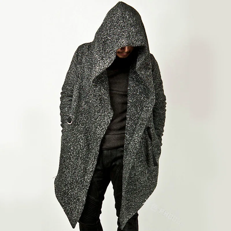 Мужской тонкий Тренч в стиле хип хоп панк с капюшоном длинная куртка