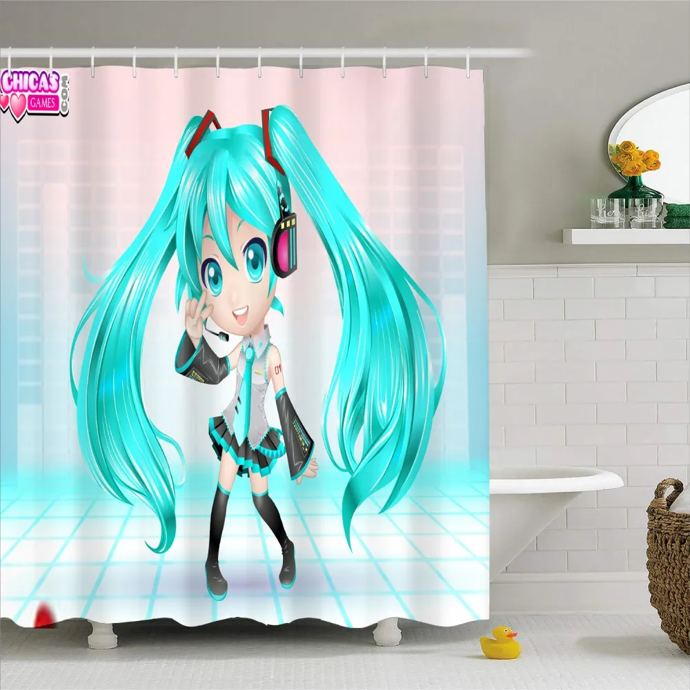 Реалистичные Janpanese аниме Hatsune Miku девушка Ванная Комната Занавески для ванной водонепроницаемый дизайнерская полиэфирная ткань занавески для душа с крючками