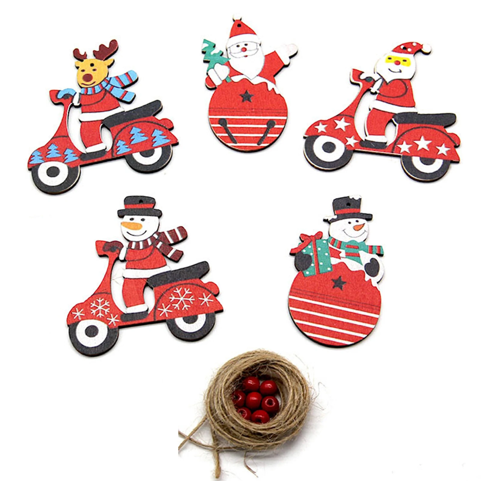 

5PCS Christmas Ornament Pendant Cycling Old Man Snowman Ornament Resin Hanging Pendants Christmas Tree Wall Window Realistic