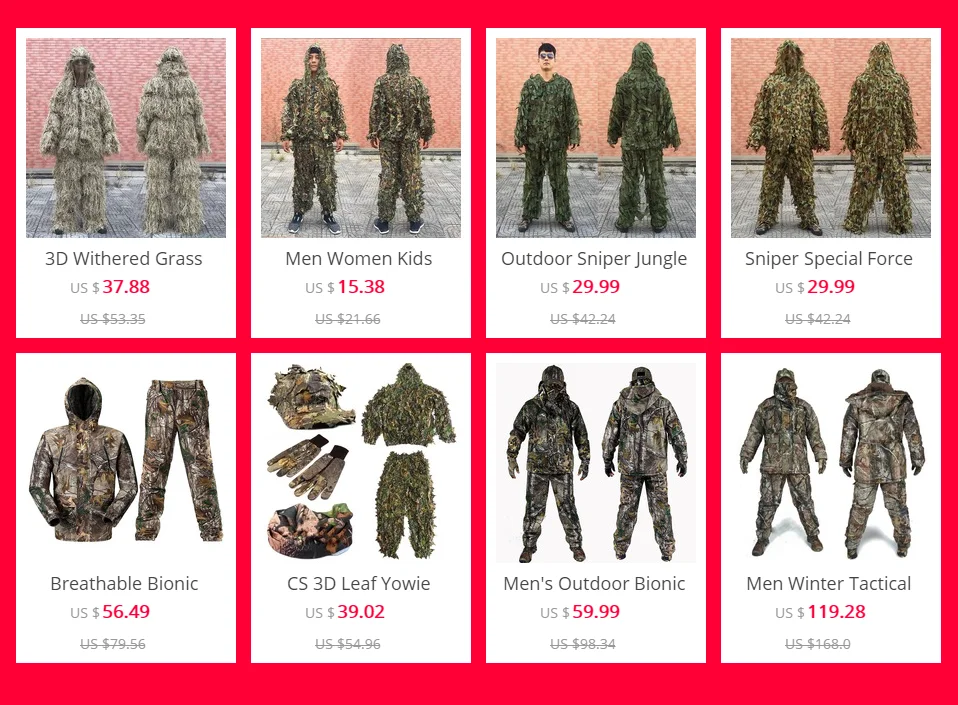 CS 3D лист Yowie Снайпер одежда 4 шт. Ghillie костюм+ джунгли кепки камуфляжные перчатки+ шарф для военной охоты