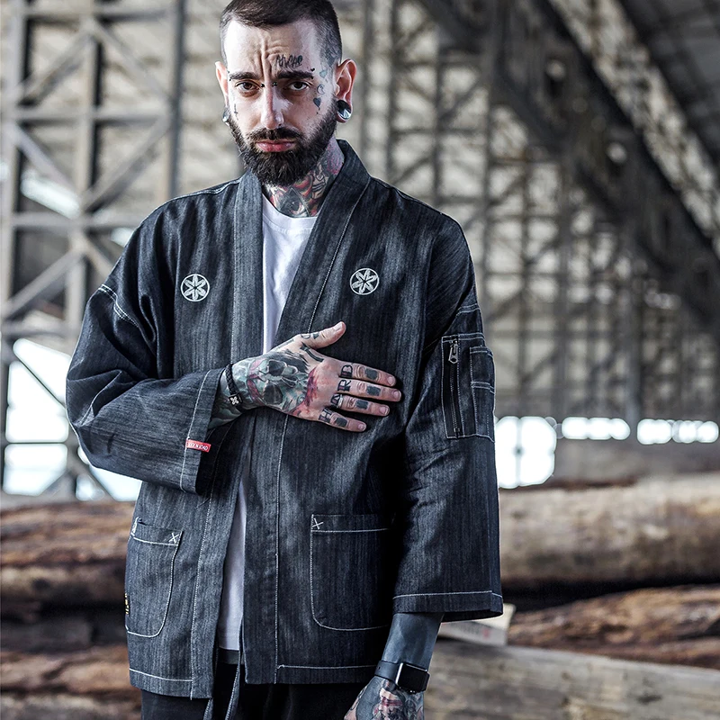 Куртка-кимоно Techwear Мужская кардиган на молнии ветровка в стиле ретро Хай-стрит