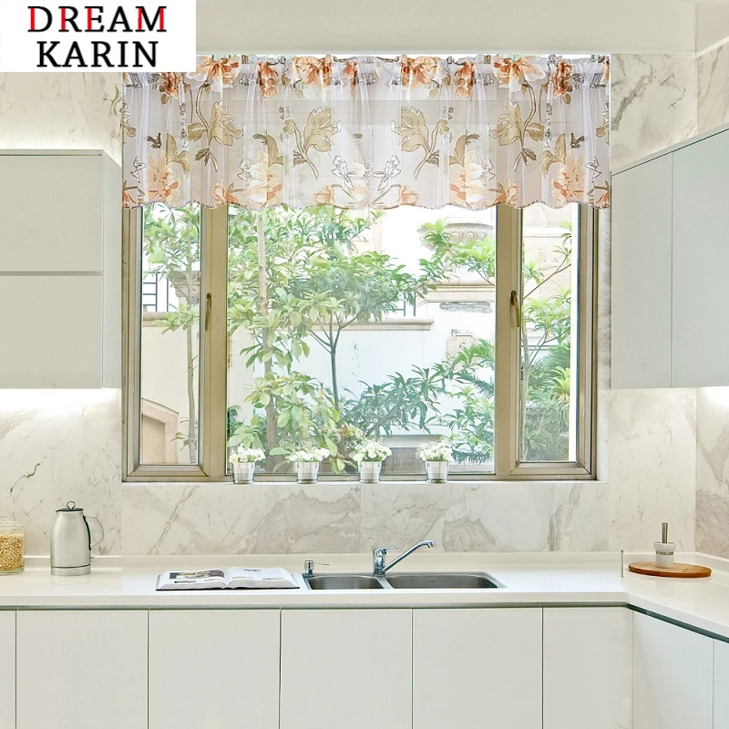 Современные цветочные короткие занавески тюль для Гостиная Спальня Кухня