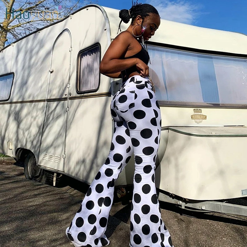 

Женские расклешенные брюки HAOYUAN, волнистые брюки с высокой талией, на пуговицах, сексуальная уличная одежда Y2k, одежда для ночного клуба, шта...