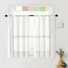 Rideaux courts en Tulle modernes pour la cuisine, transparents brodés avec des feuilles pour la décoration de la maison, Voile pour stores de fenêtre  (2)