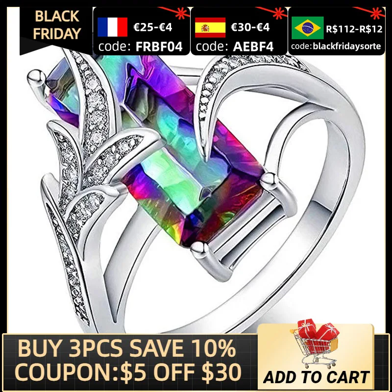 

2021 New Luxury Multicolor Rectangle 925 Sterling Silver Engagement Ring for Women Anniversary Gift Jewelry Wholesale R6559