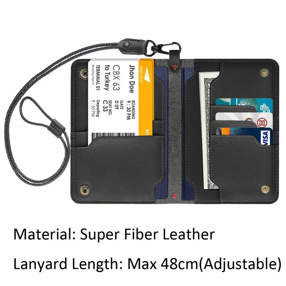 

Mircofiber Leather Travel Wallet Russia Passport Cover Auto Driving Document Holder Passport Cover Case with Neck Lanyard