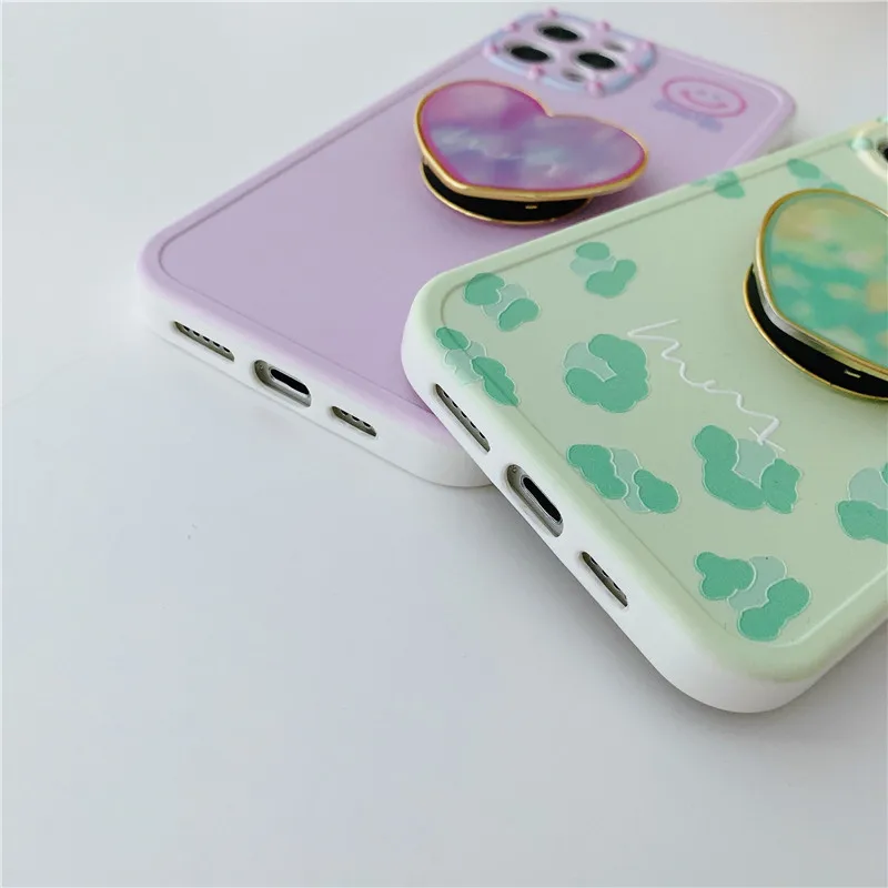 

Cute gold foil love heart Folding bracket Phone case For iphone 12 11 pro max mini XS MAX XR X SE20 7 8 Plus Soft silicone cover