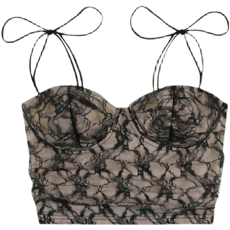 

Kywommnz Lace Straps Show Chest Camisole Women's Summer 2021 New Slim Halter Crop Top E2563