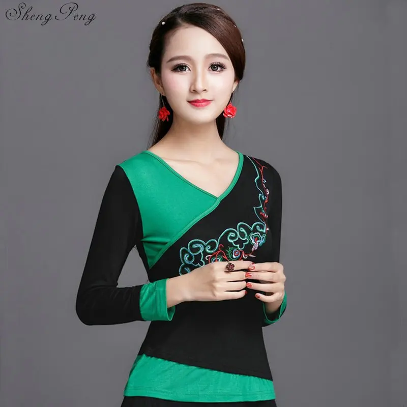 Одежда в китайском стиле женская черная винтажная фольклорная рубашка с