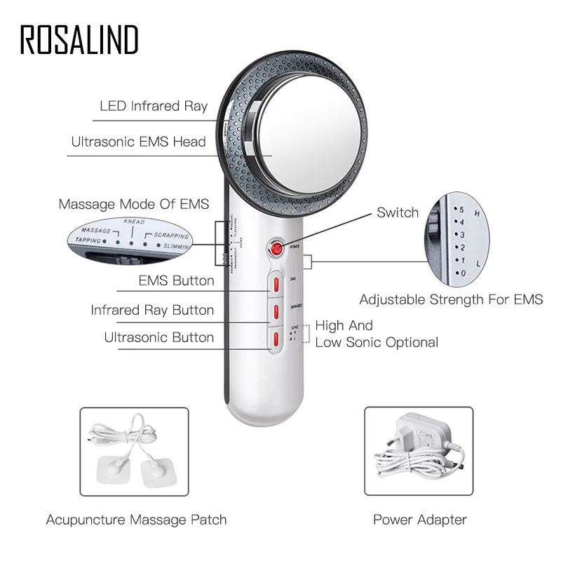 ROSALIND 3 в 1 Многофункциональный ручной ультразвуковой массаж инфракрасный
