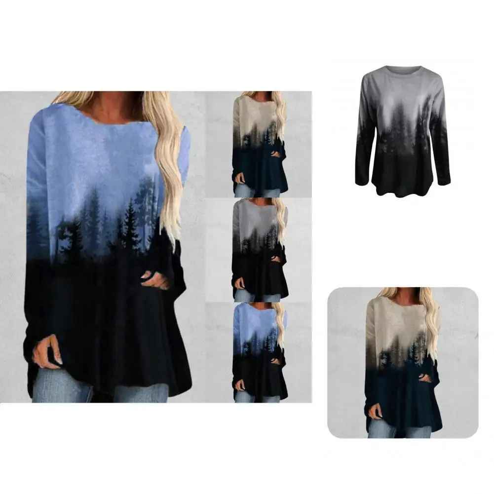 

Пуловер Топ шикарная мягкая эластичная свободная футболка с принтом дерева пуловер для работы Повседневная Блузка Осенняя блузка