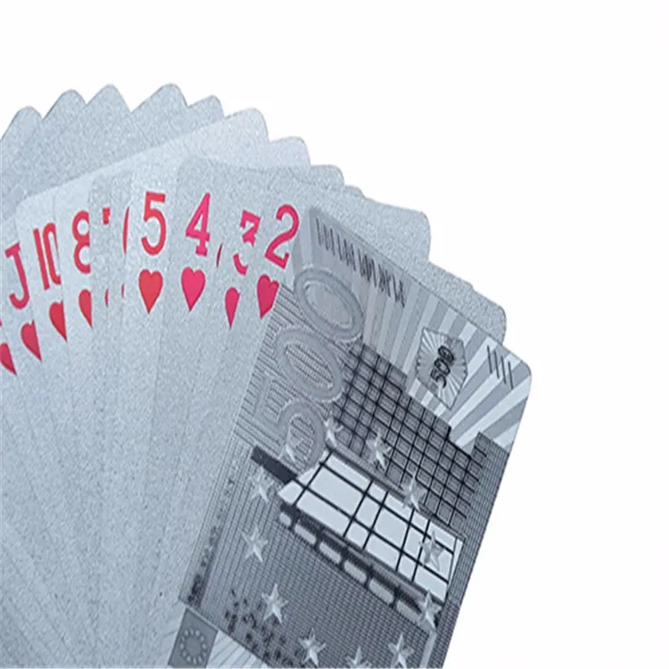 Пластиковые игральные серебряные карточки евро 500 фольга покер набор карты 54