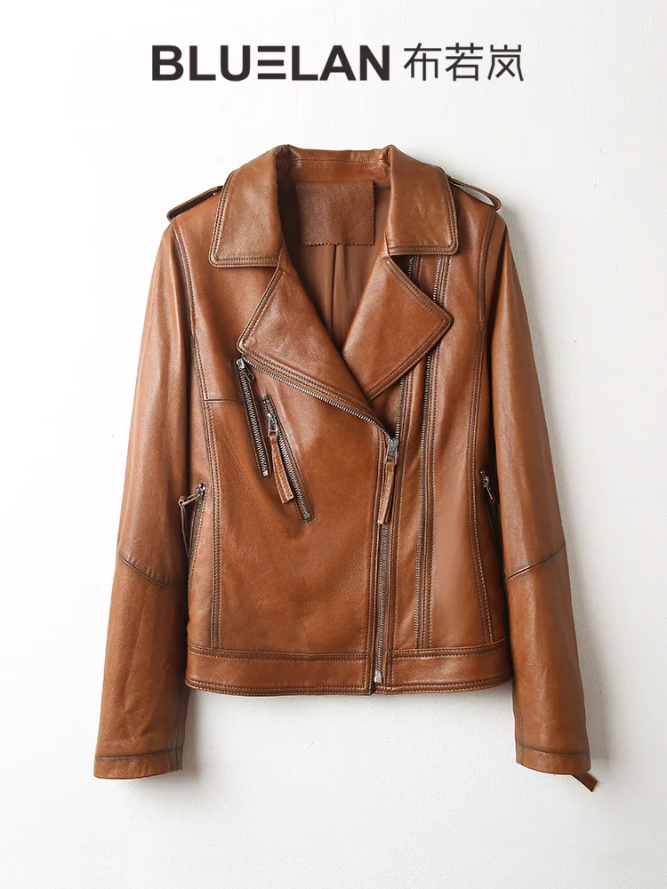 

Женская короткая мотоциклетная куртка из овечьей кожи, Новинка весна-осень 2021, красивый тренд