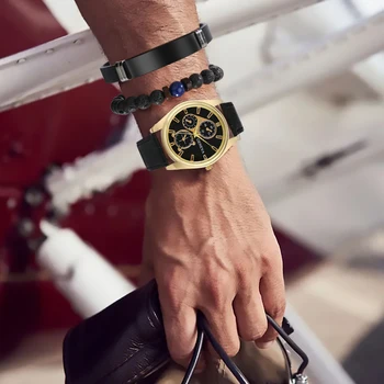 Man's Bracelet Watch Gift Box Set Elegant Quartz Leather Watch Men Elastic Bracelets Christmas New Year Best Gifts for Boyfriend Other Image