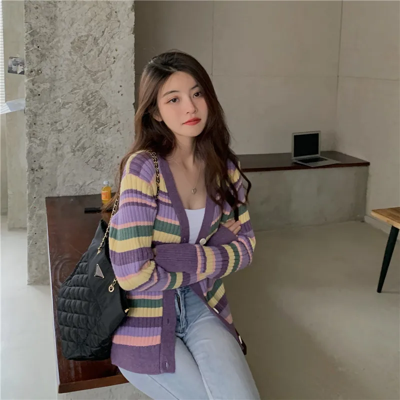 

Autumn Winter Women Knitted Cardigan Coat Loose Korean Style Short Sweater Coat Cardigan Women Wear Outside Knit Sweater