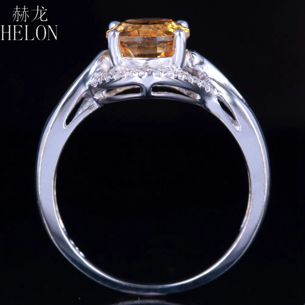 

HELON Solid 10K White Gold Flawless 7X9mm Oval 1.6ct Genuine Natural Citrine Real Diamonds Engagement Wedding Women Jewelry Ring