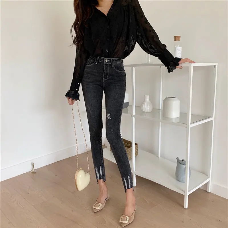 

HziriP 2019 Stylish Chic High Waist Elastic Denim Jeans High Quality Skinny Women Pencil Trousers Large Size Ankle Length Pants