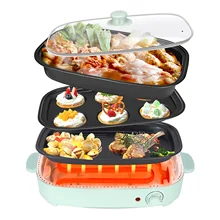 Multifunctional Electric Grill ElectricAL Grill with Hot Pot, 3 in 1 Indoor Non-Stick Electric Hot Pot and Griddle