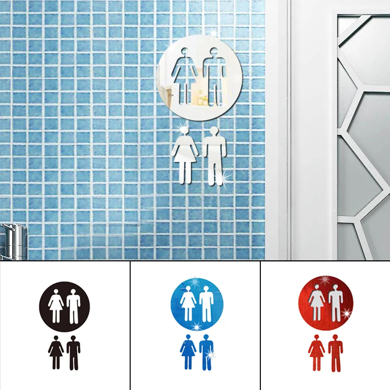 

3D Acrylic Stereo Mirror Wall Sticker Self Adhesive Warning Sign Bathroom Toilet Men and Women Logo Decoration Stickers