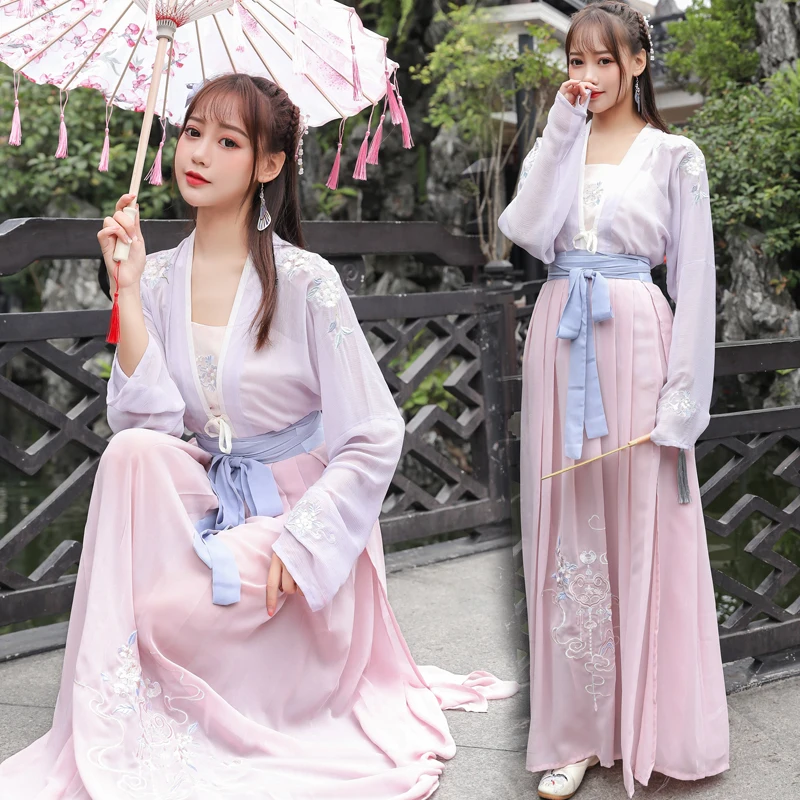 

Purple yan hanfu fairy skirt Chinese wind waist Ru skirt the little pure and fresh and folk dance skirt three-piece suit